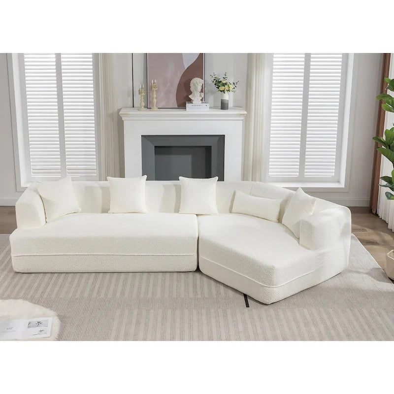 Divano componibile trasformabile in tessuto bouclé bianco crema con combinazione libera