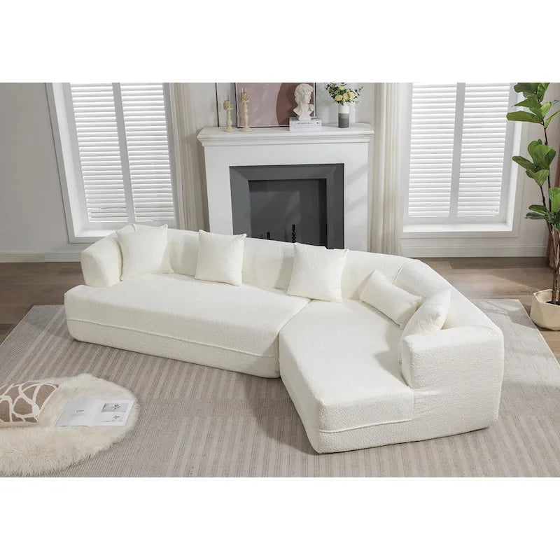 Divano componibile trasformabile in tessuto bouclé bianco crema con combinazione libera