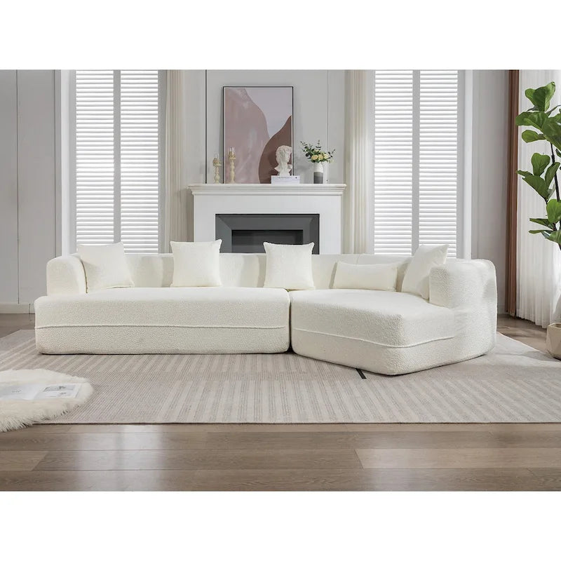 Divano componibile trasformabile in tessuto bouclé bianco crema con combinazione libera