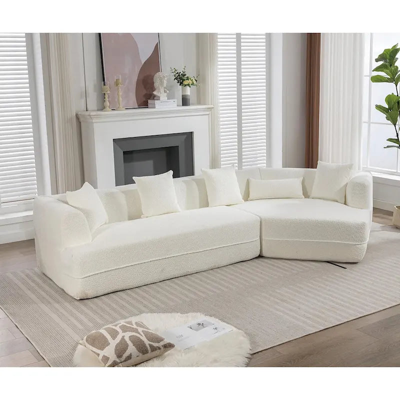 Divano componibile trasformabile in tessuto bouclé bianco crema con combinazione libera