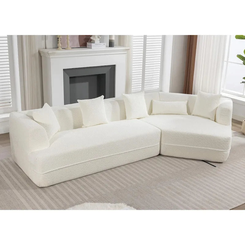 Divano componibile trasformabile in tessuto bouclé bianco crema con combinazione libera