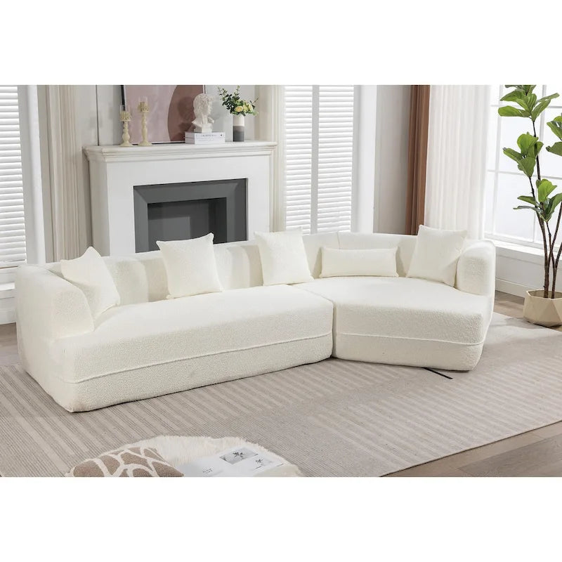 Divano componibile trasformabile in tessuto bouclé bianco crema con combinazione libera