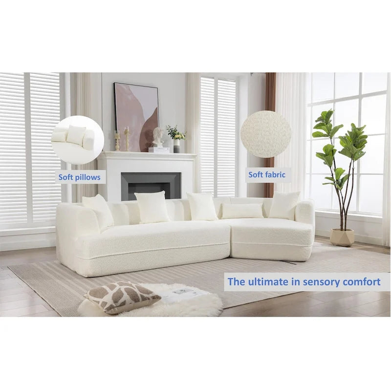 Divano componibile trasformabile in tessuto bouclé bianco crema con combinazione libera
