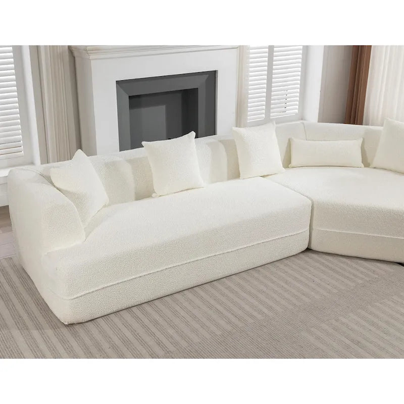 Divano componibile trasformabile in tessuto bouclé bianco crema con combinazione libera