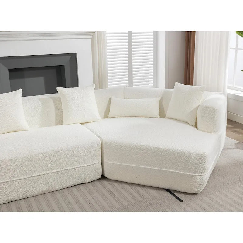 Divano componibile trasformabile in tessuto bouclé bianco crema con combinazione libera