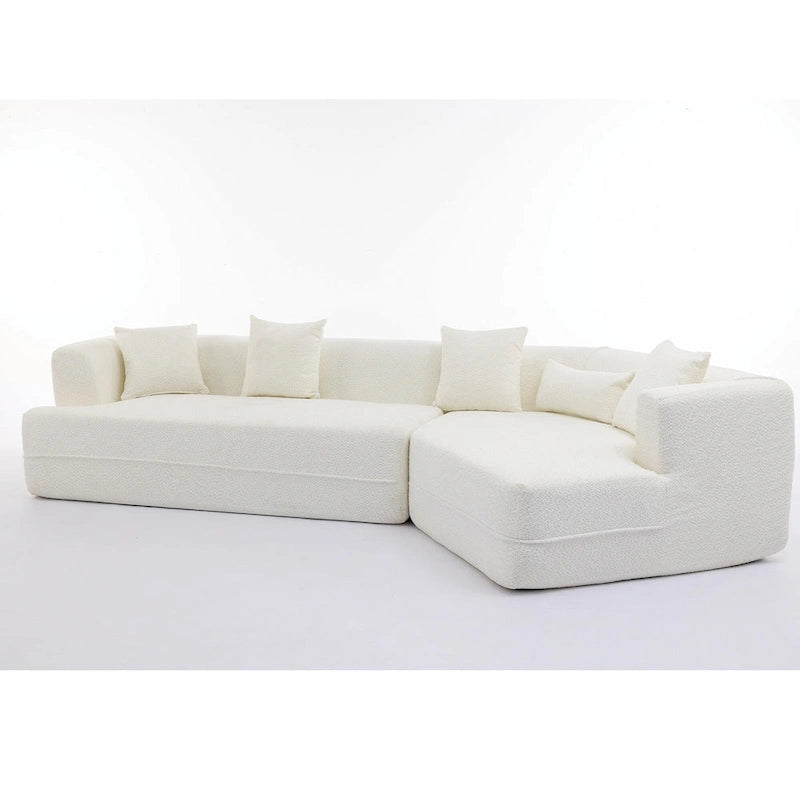 Divano componibile trasformabile in tessuto bouclé bianco crema con combinazione libera