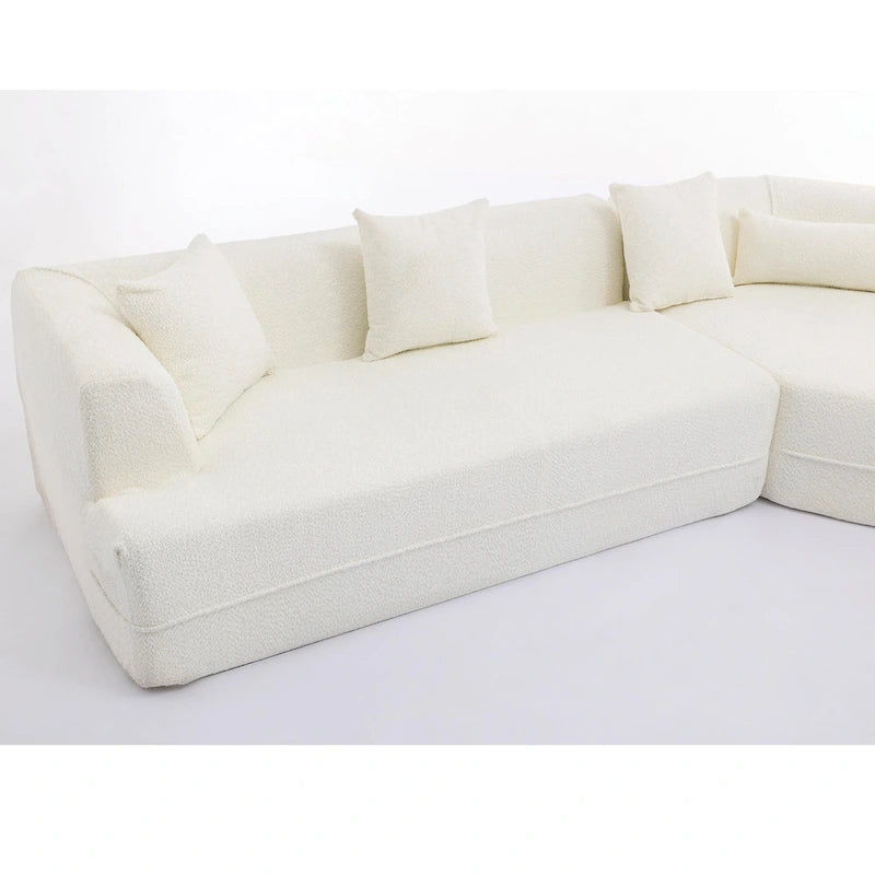 Divano componibile trasformabile in tessuto bouclé bianco crema con combinazione libera
