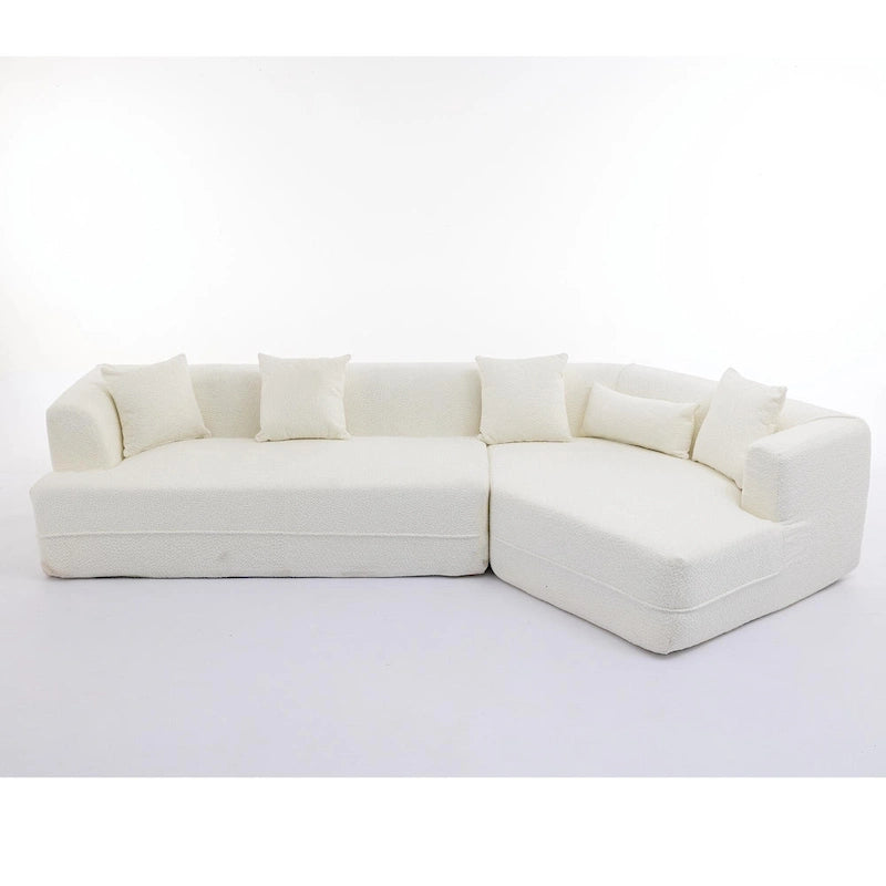 Divano componibile trasformabile in tessuto bouclé bianco crema con combinazione libera