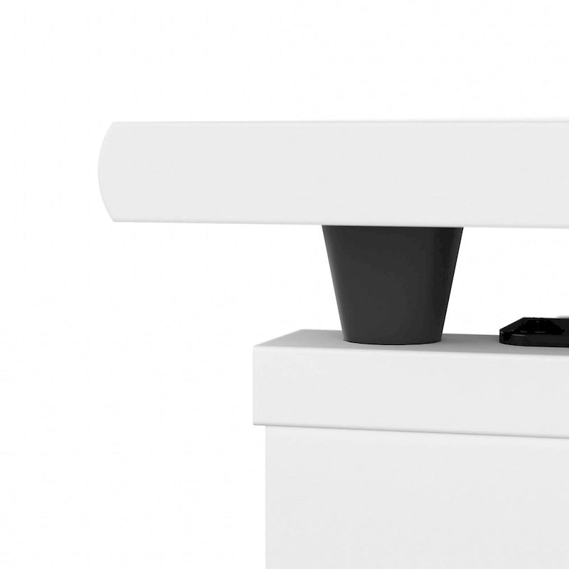 Scrivania a L trasformabile in postazione Sit-Stand a 3 posizioni da 72 W con credenza superiore