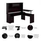 Scrivania a L trasformabile in postazione Sit-Stand a 3 posizioni da 72 W con credenza superiore
