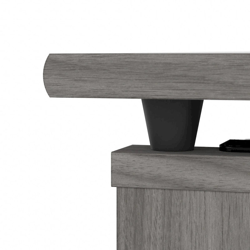 Scrivania a L trasformabile in postazione Sit-Stand a 3 posizioni da 72 W con credenza superiore
