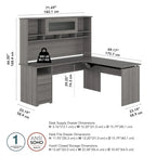 Scrivania a L trasformabile in postazione Sit-Stand a 3 posizioni da 72 W con credenza superiore