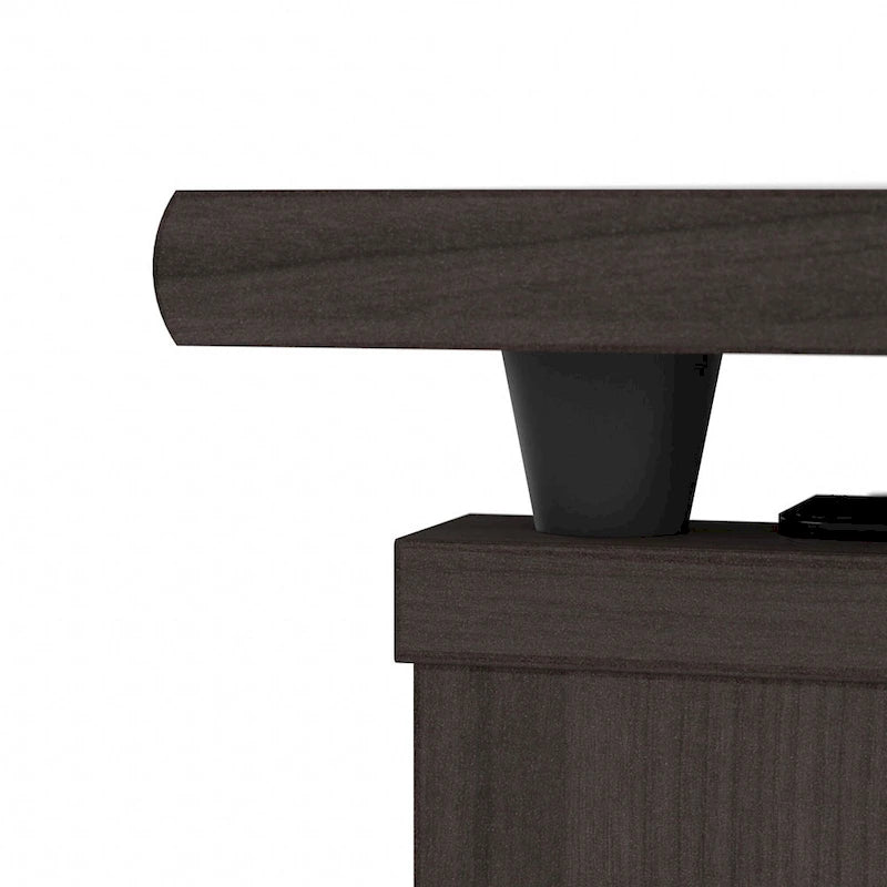 Scrivania a L trasformabile in postazione Sit-Stand a 3 posizioni da 72 W con credenza superiore