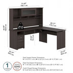 Scrivania a L trasformabile in postazione Sit-Stand a 3 posizioni da 72 W con credenza superiore