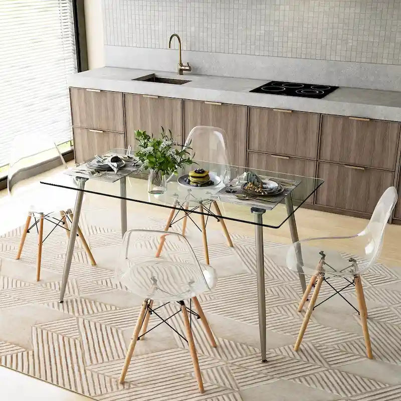 51 tavolo da pranzo rettangolare moderno in vetro e 4 sedie