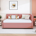 Letto da giorno imbottito Full Size con divano letto estraibile, senza bisogno di rete a molle, tessuto in lino, beige