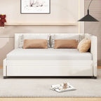 Full Size Upholstered Daybed with Trundle Sofa Bed Frame No Box Spring Needed, Linen Fabric, Beige