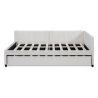 Letto da giorno imbottito Full Size con divano letto estraibile, senza bisogno di rete a molle, tessuto in lino, beige