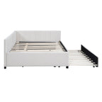 Letto da giorno imbottito Full Size con divano letto estraibile, senza bisogno di rete a molle, tessuto in lino, beige