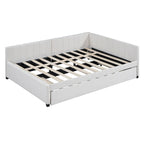 Letto da giorno imbottito Full Size con divano letto estraibile, senza bisogno di rete a molle, tessuto in lino, beige