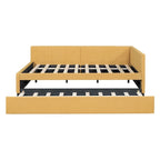 Letto da giorno imbottito Full Size con divano letto estraibile, senza bisogno di rete a molle, tessuto in lino, beige