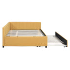 Letto da giorno imbottito Full Size con divano letto estraibile, senza bisogno di rete a molle, tessuto in lino, beige