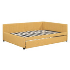 Letto da giorno imbottito Full Size con divano letto estraibile, senza bisogno di rete a molle, tessuto in lino, beige