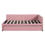 Letto da giorno imbottito Full Size con divano letto estraibile, senza bisogno di rete a molle, tessuto in lino, beige