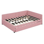 Letto da giorno imbottito Full Size con divano letto estraibile, senza bisogno di rete a molle, tessuto in lino, beige