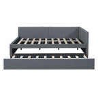 Letto da giorno imbottito Full Size con divano letto estraibile, senza bisogno di rete a molle, tessuto in lino, beige