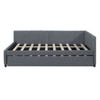 Letto da giorno imbottito Full Size con divano letto estraibile, senza bisogno di rete a molle, tessuto in lino, beige