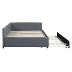 Letto da giorno imbottito Full Size con divano letto estraibile, senza bisogno di rete a molle, tessuto in lino, beige