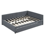 Letto da giorno imbottito Full Size con divano letto estraibile, senza bisogno di rete a molle, tessuto in lino, beige