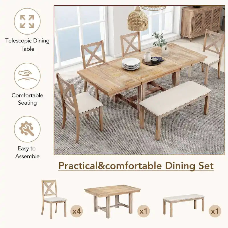 Tavolo da pranzo in legno stile rustico allungabile con 4 sedie