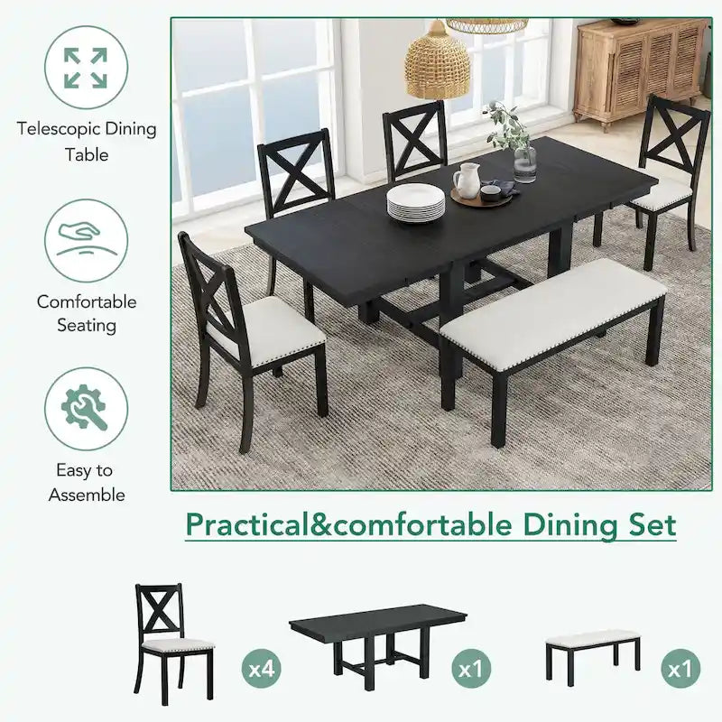 Tavolo da pranzo in legno stile rustico allungabile con 4 sedie