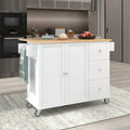 Isola Cucina Mobile con Piano in Legno Massello e Ruote Bloccabili