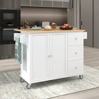 Isola Cucina Mobile con Piano in Legno Massello e Ruote Bloccabili