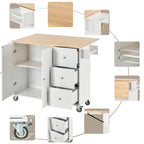 Isola Cucina Mobile con Piano in Legno Massello e Ruote Bloccabili
