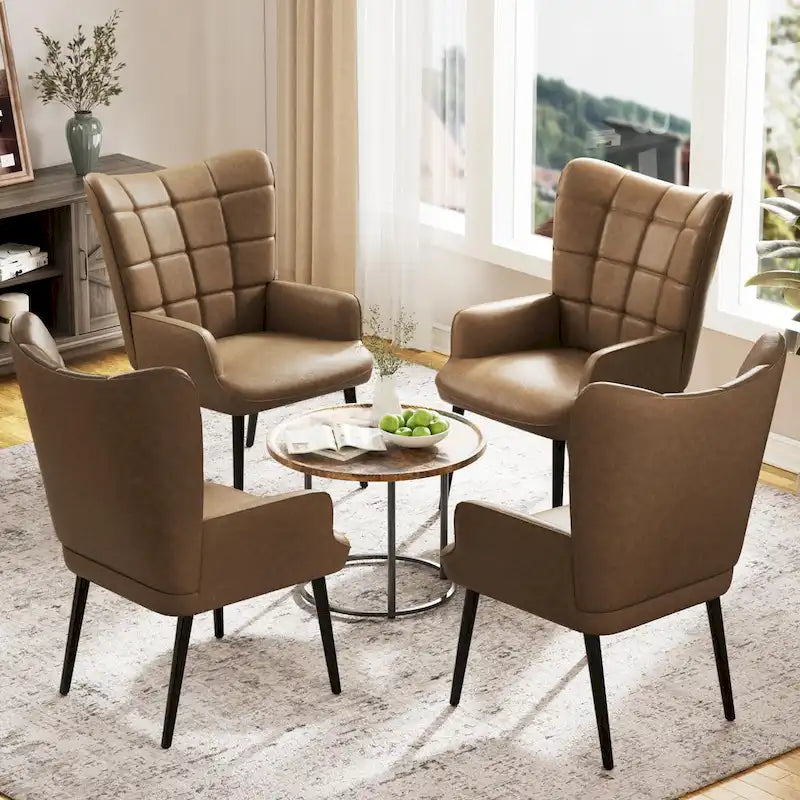 Poltrona accent tufted con schienale alto crema/marrone/tortora