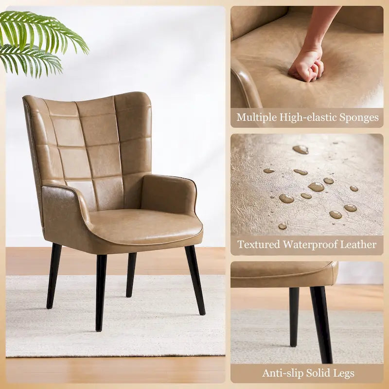 Poltrona accent tufted con schienale alto crema/marrone/tortora