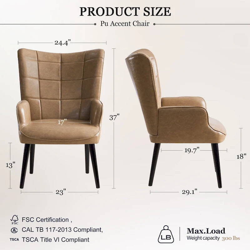Poltrona accent tufted con schienale alto crema/marrone/tortora