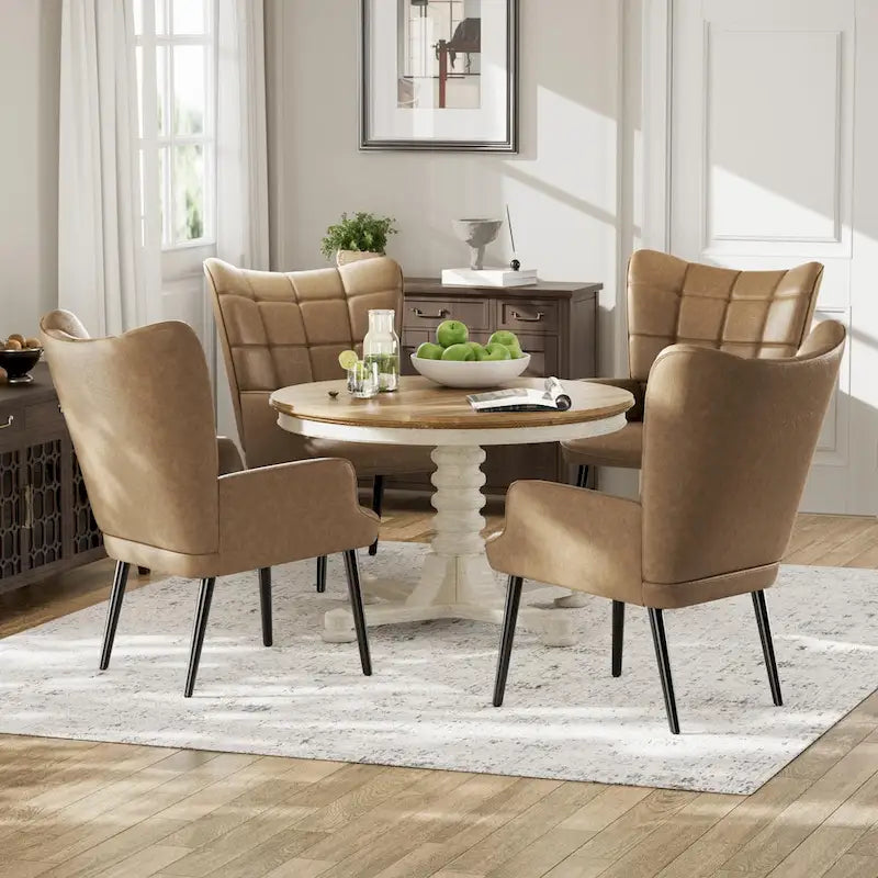 Poltrona accent tufted con schienale alto crema/marrone/tortora