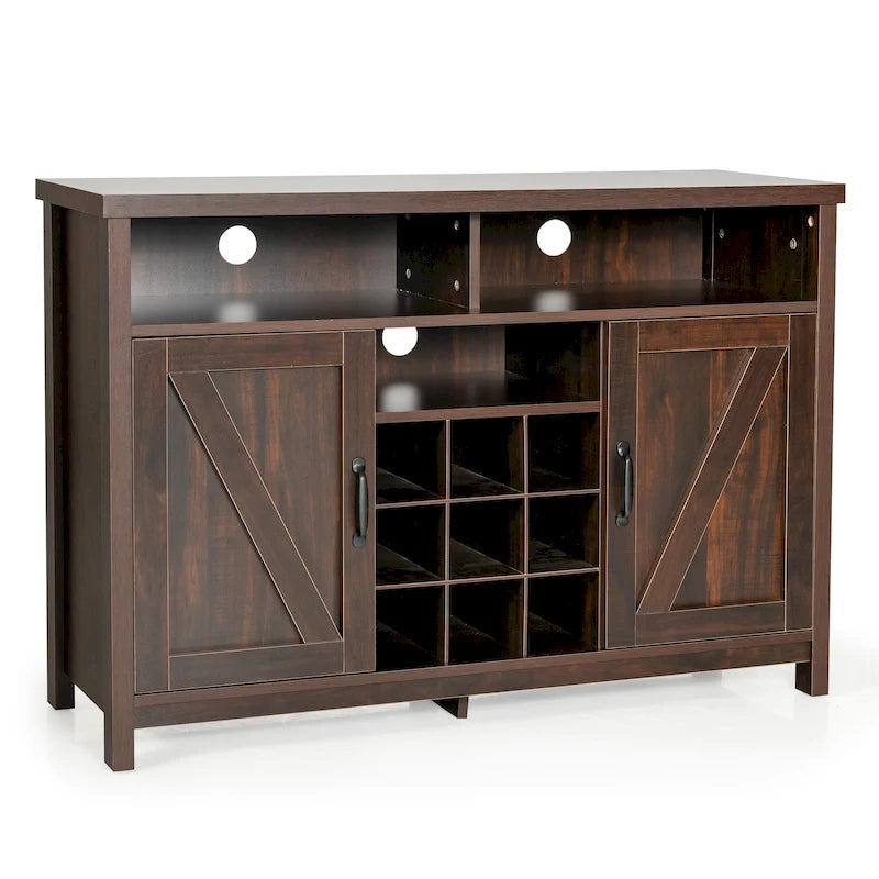 Credenza a Buffet con Vetrina Cucina e Portabottiglie Armadietti a 2 Ante