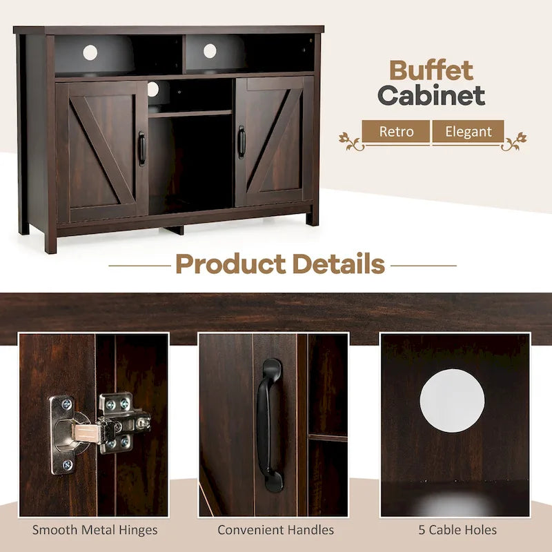 Credenza a Buffet con Vetrina Cucina e Portabottiglie Armadietti a 2 Ante