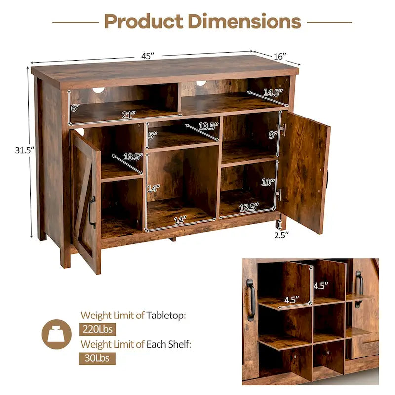 Credenza a Buffet con Vetrina Cucina e Portabottiglie Armadietti a 2 Ante