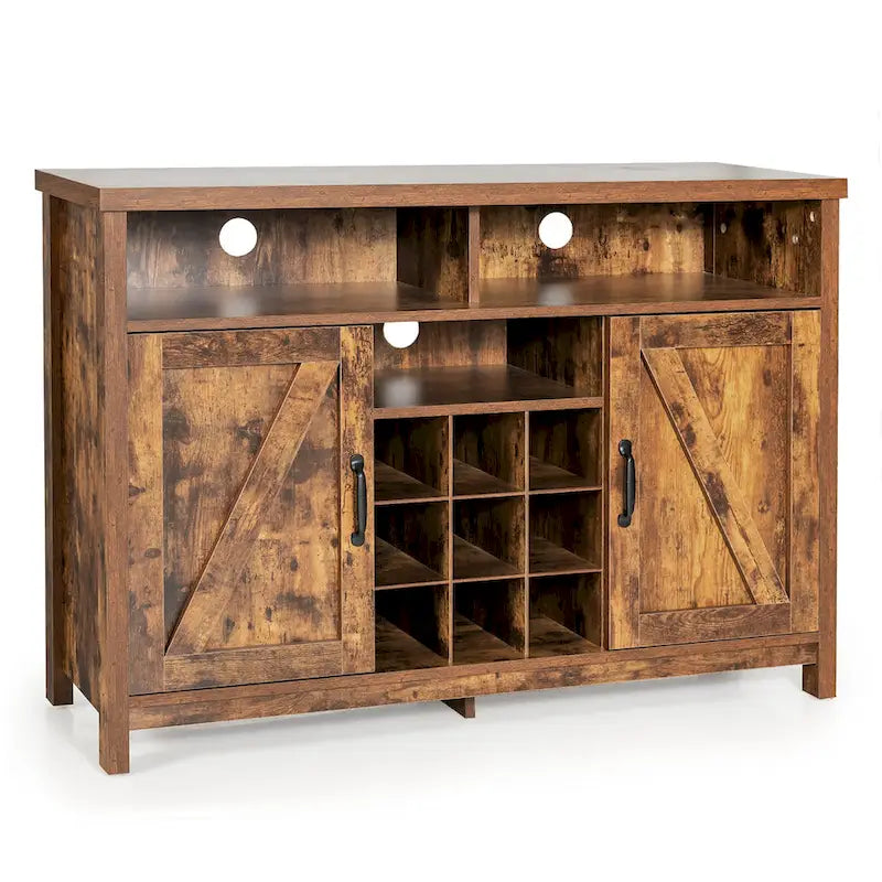 Credenza a Buffet con Vetrina Cucina e Portabottiglie Armadietti a 2 Ante
