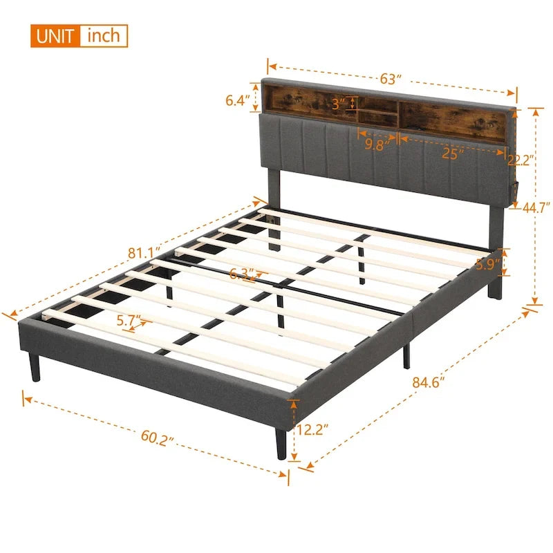 Letto a piattaforma imbottito Queen Size