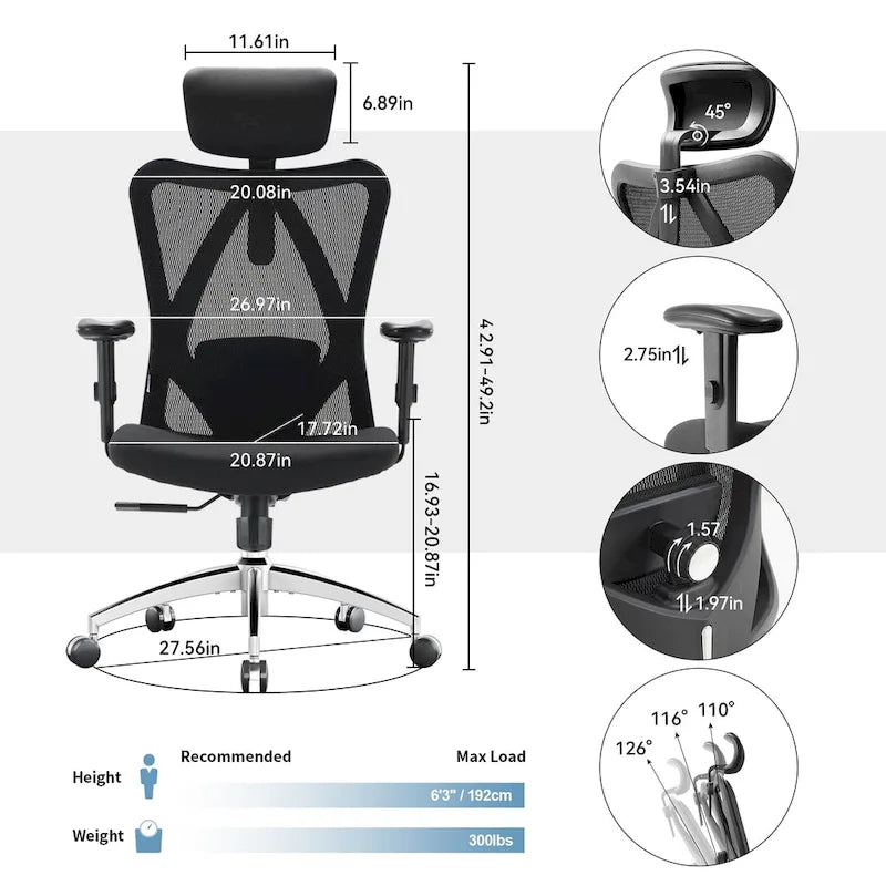 Sedia da ufficio ergonomica con supporto lombare regolabile