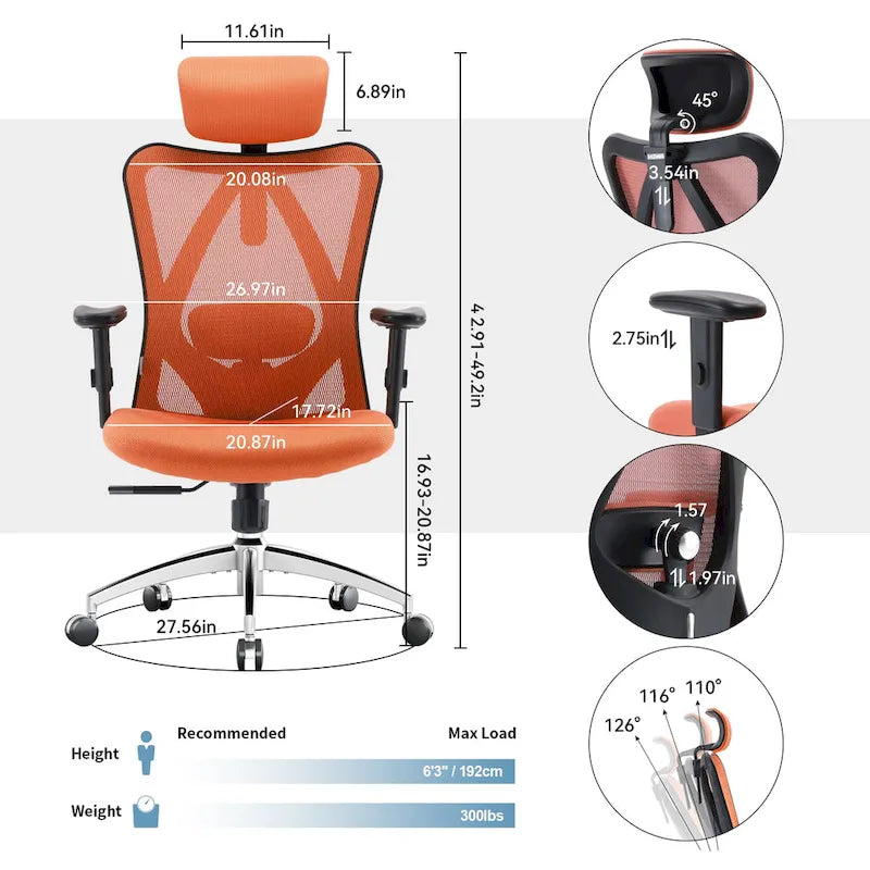 Sedia da ufficio ergonomica con supporto lombare regolabile