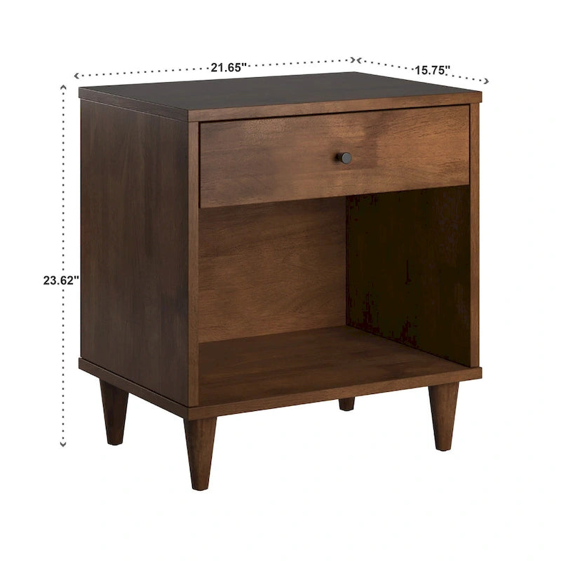 Comodino Frey con 1 cassetto in legno finitura marrone